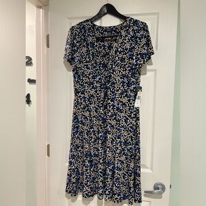 Chaps Blue and Cream Patterned Dress